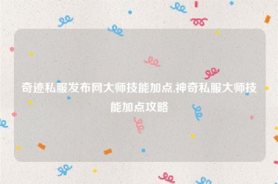 奇迹私服发布网大师技能加点,神奇私服大师技能加点攻略